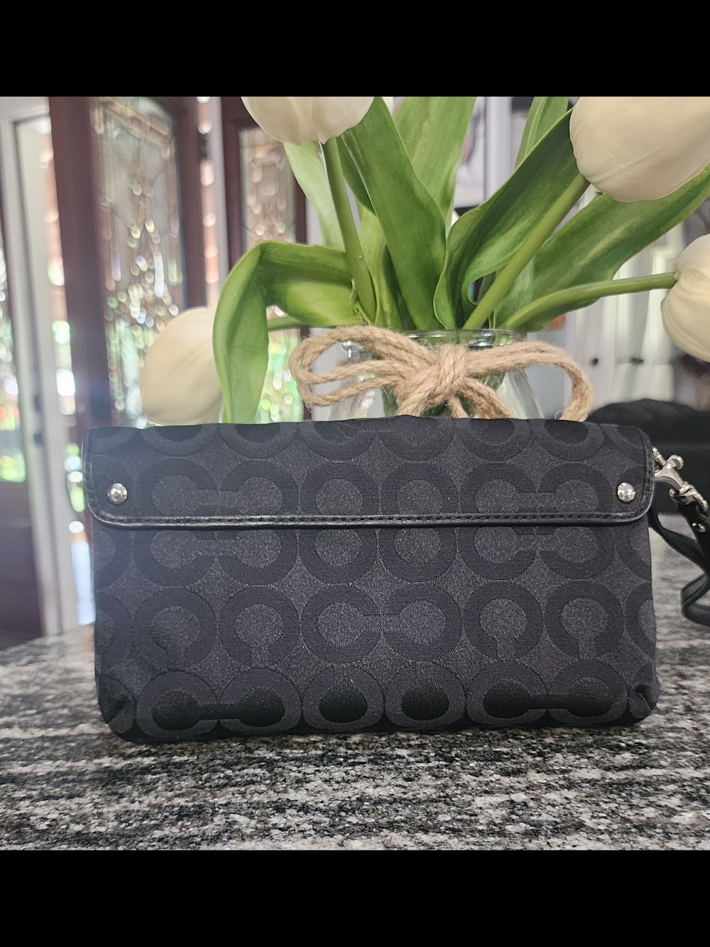 Coach Kristin Op Art Black Signature Canvas Wristlet- Great Condition. - Picture 2 of 5